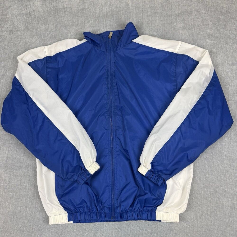 Asics Jacket Mens Medium Blue White Windbreaker Full Zip Vintage Outdoor